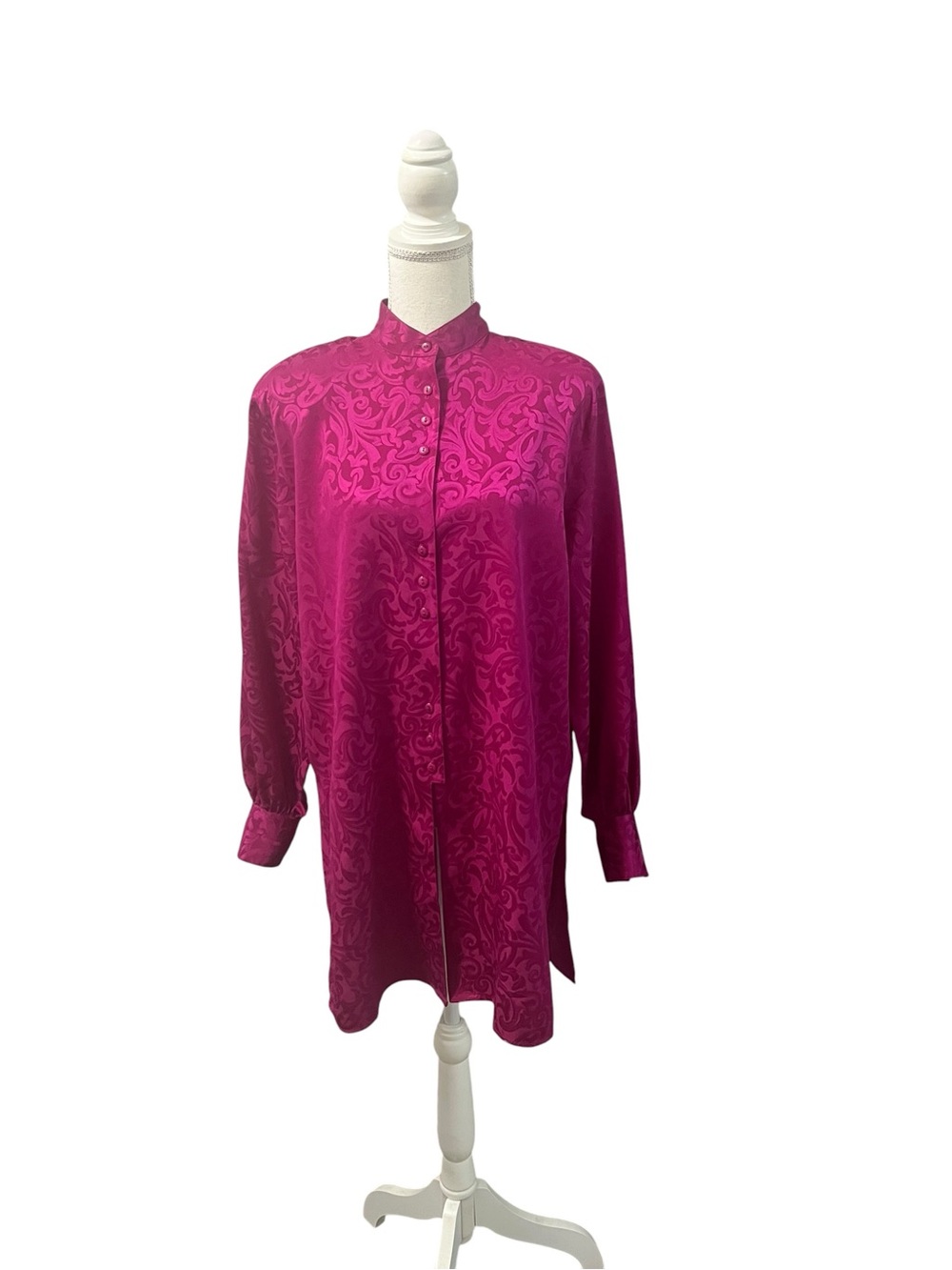 VTG Christie & Jill Magenta Nouveau Jacquard Blouse Mock Neck  M Hong Kong